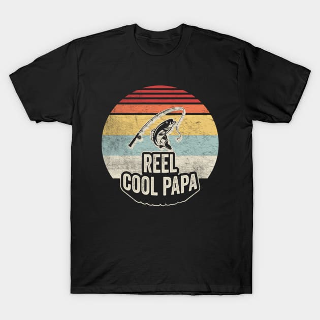 Retro Vintage Reel Cool Papa Funny Fishing Rod Gift For Fisherman Dad Grandpa Husband T-Shirt by SomeRays